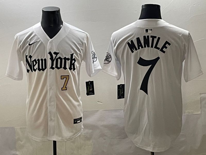 Men 2025 New York Yankees #7 Mantle White Five generations Joint Name Nike MLB Jersey style 4->new york yankees->MLB Jersey